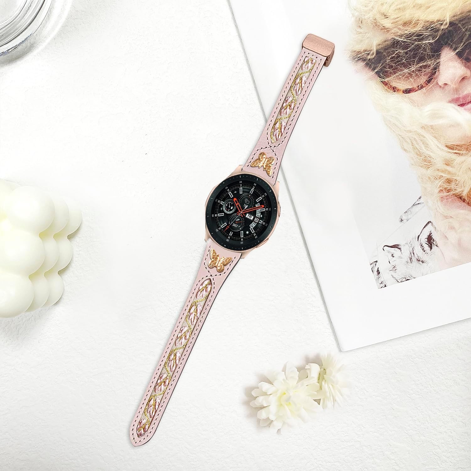 Rose Pink Soft Leather Band for Samsung Galaxy Watch 6 Classic 43mm & 47mm