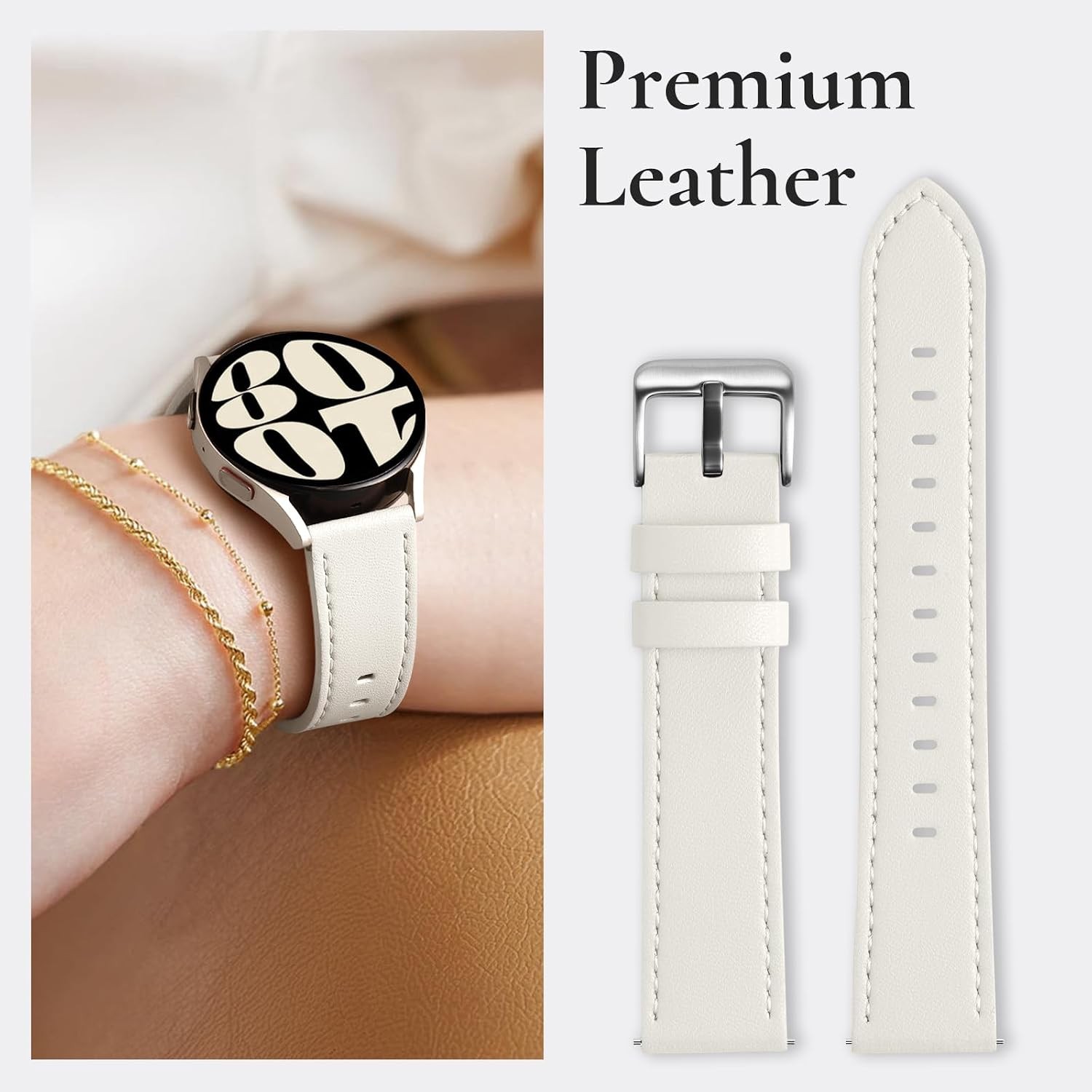 22mm Quick Release Leather Band for Garmin Vivoactive 6 Venu 3S Compatible Strap