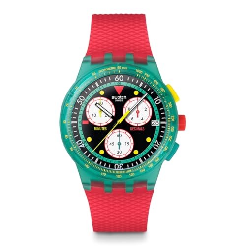 SWATCH NEW CHRONO PLASTIC SWATCH NEON EMERALD CHRONO USG409 Red Watch NEW
