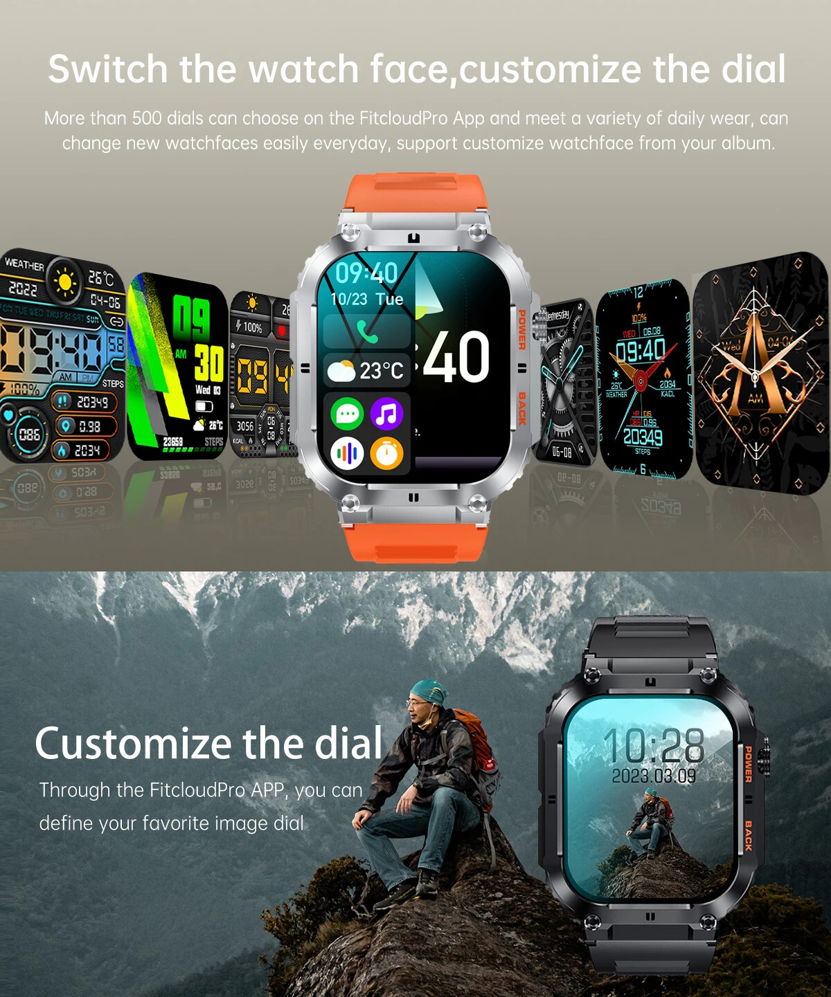 Outdoor Sports Fitness Smartwatch Men 1.96 Inch Screen Bluetooth Call Waterproof
