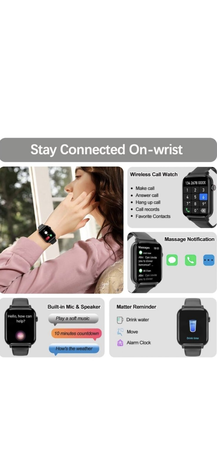 Smart Watch for Men Women Answer/Make Calls, 1.96″ HD Fitness Watch with Heart R