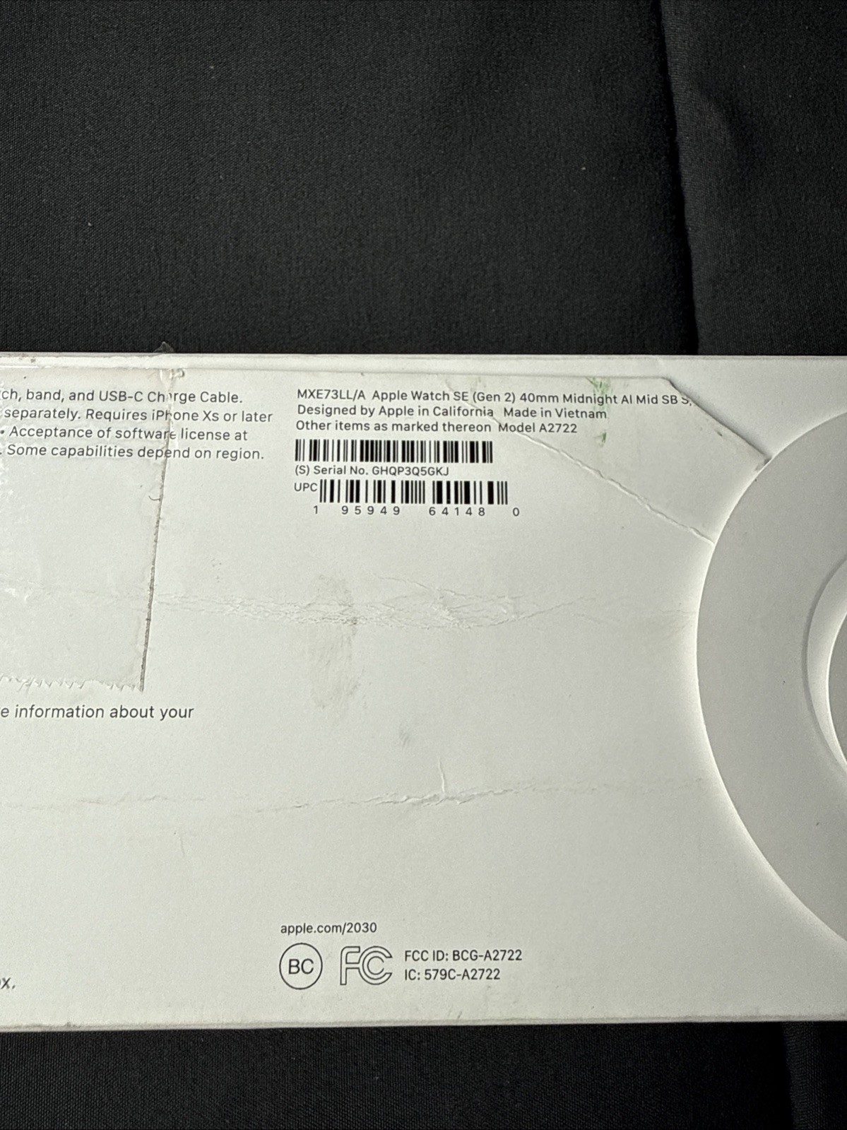 Apple Watch SE (Gen 2) GPS 40mm Midnight Aluminum Case w/Midnight Sport Band S/M