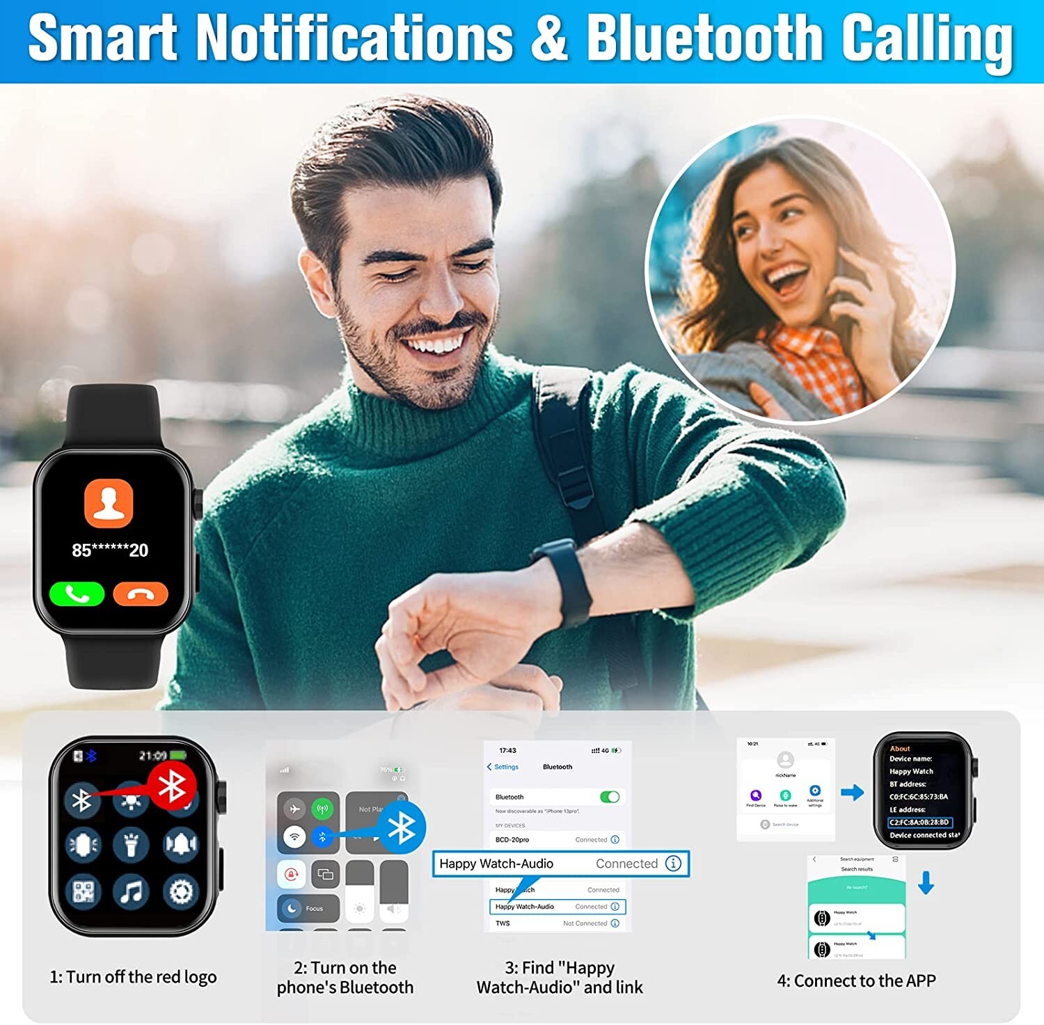 Smart Watch Android IOS 1.81 FullTouch Answer/Make Call/Heart Monitor Waterproof