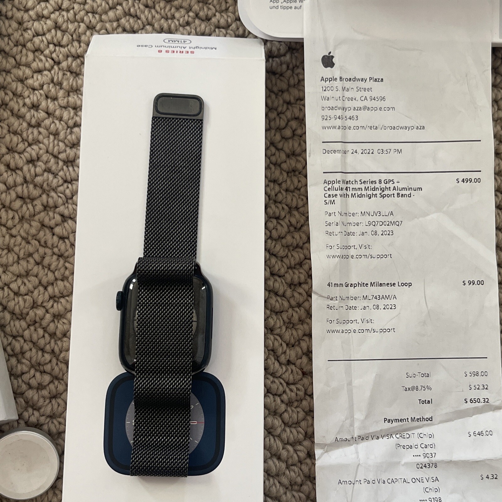 Apple Watch Series 8 GPS 41mm Midnight Case Sport Band + Graphite Milanese Loop