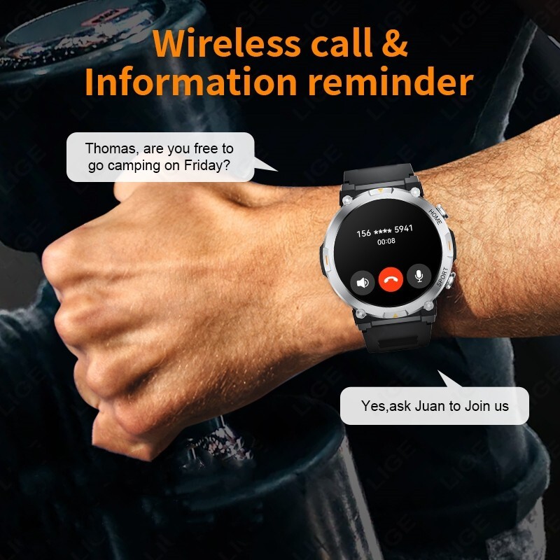 Smart Watch Men Sport Rugged with LED Flashlight Heart Rate 3ATM Waterproof Call