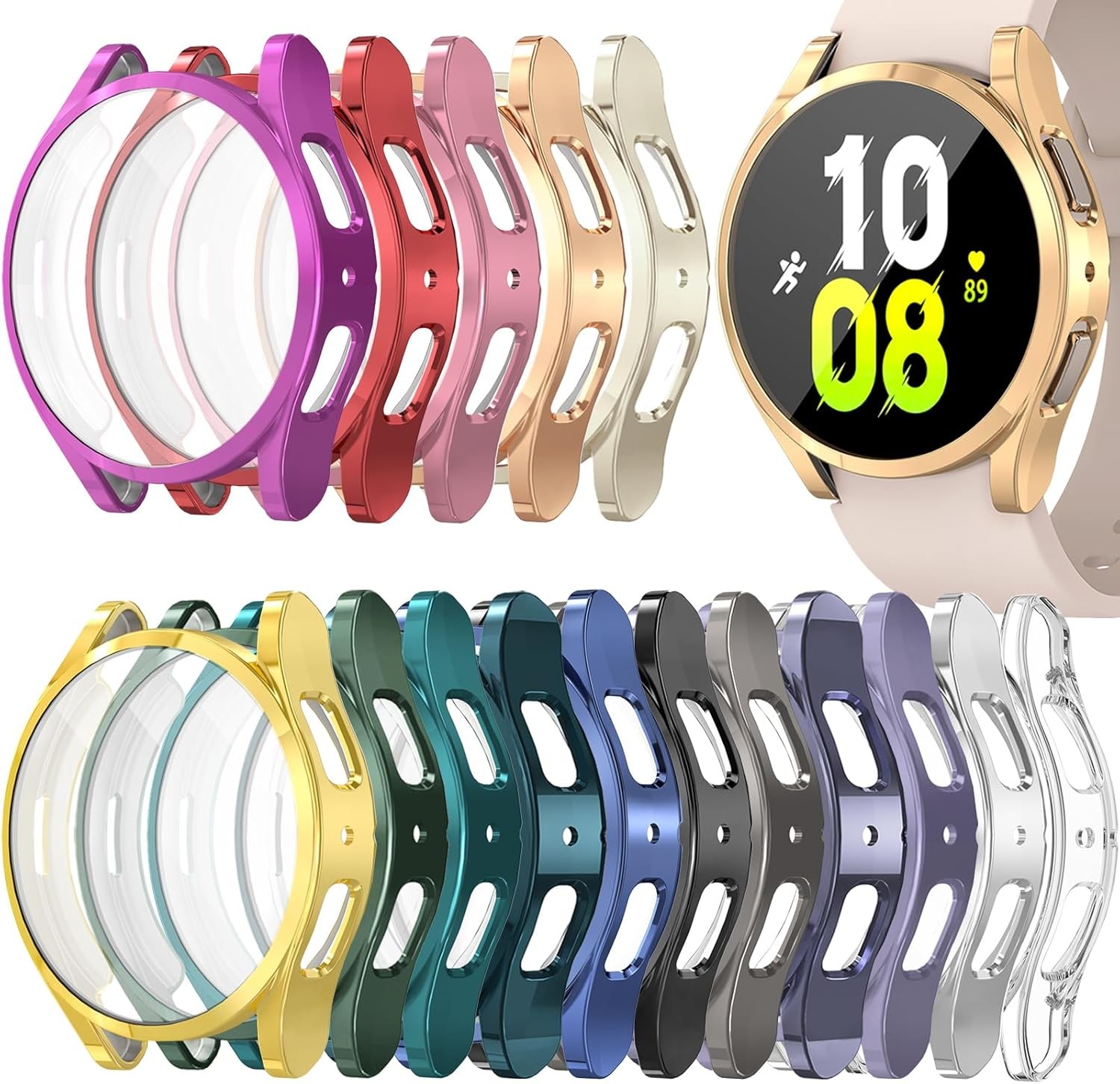 16-Pack of Colorful TPU Bumper Cases for Samsung Galaxy Watch 4/5 40mm Full Prot