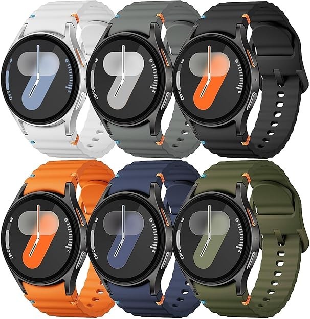 6 Pack Silicone Bands for Samsung Galaxy Watch 7 40mm 44mm, Soft No Gap Straps