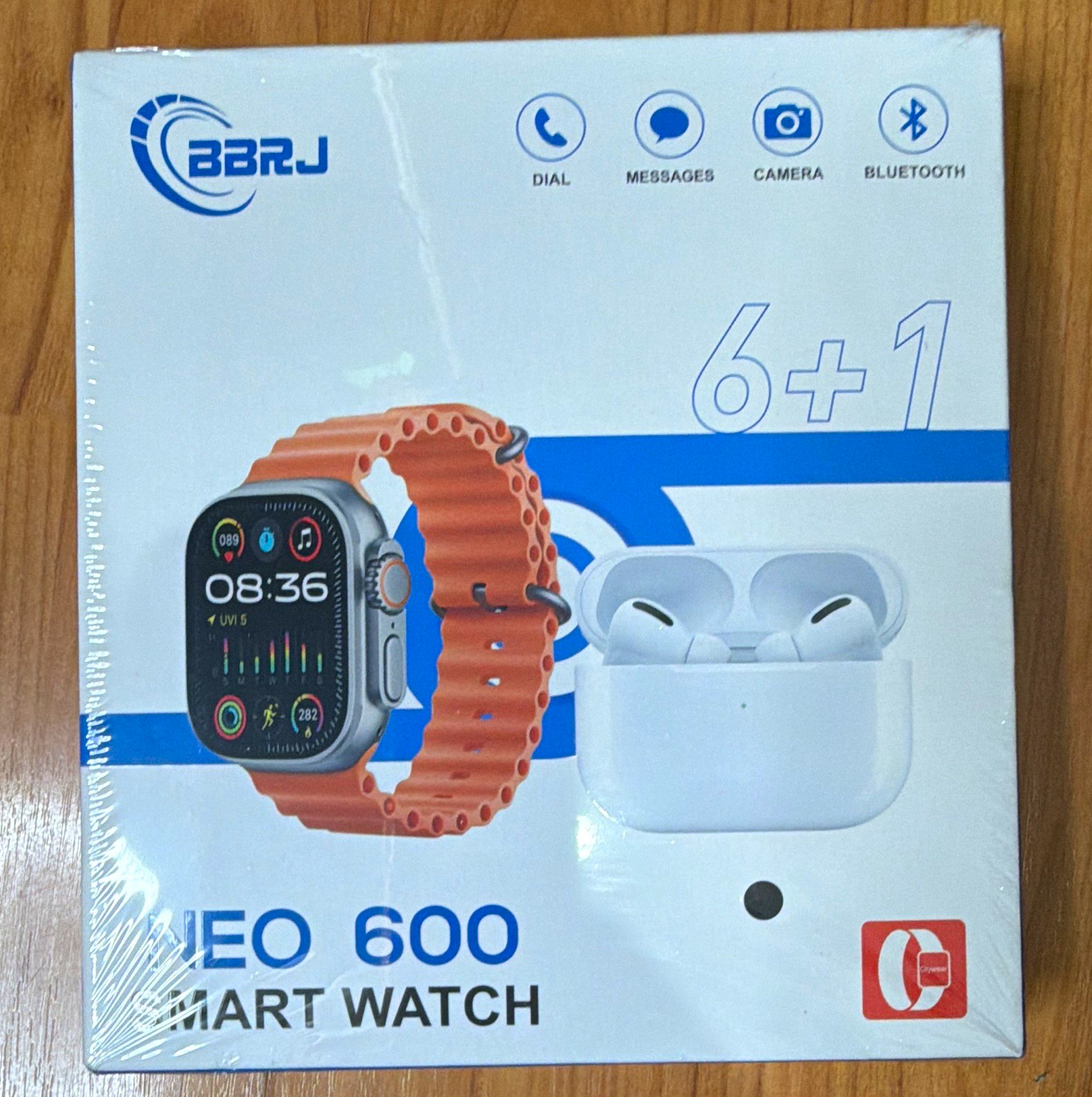 BBRJ NEO 600 6+1 42mm Silver Metal Smartwatch Orange Band + Earbuds