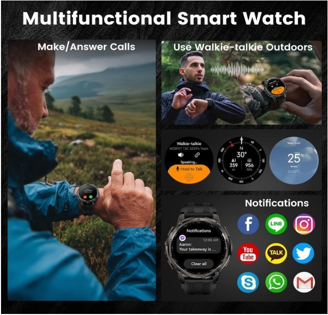 KOSPET Tank T4C Smart Watch for Men with LED Flashlight, GPS+Compass