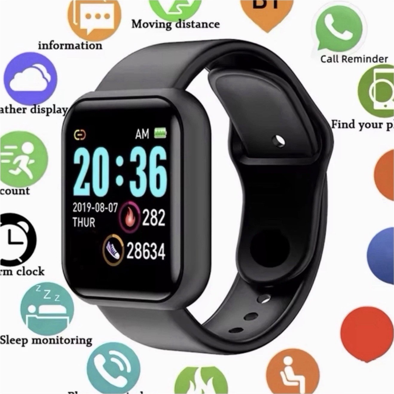Smart Bracelet Black Silicone Band Plastic Case Touchscreen Fitness Tracker