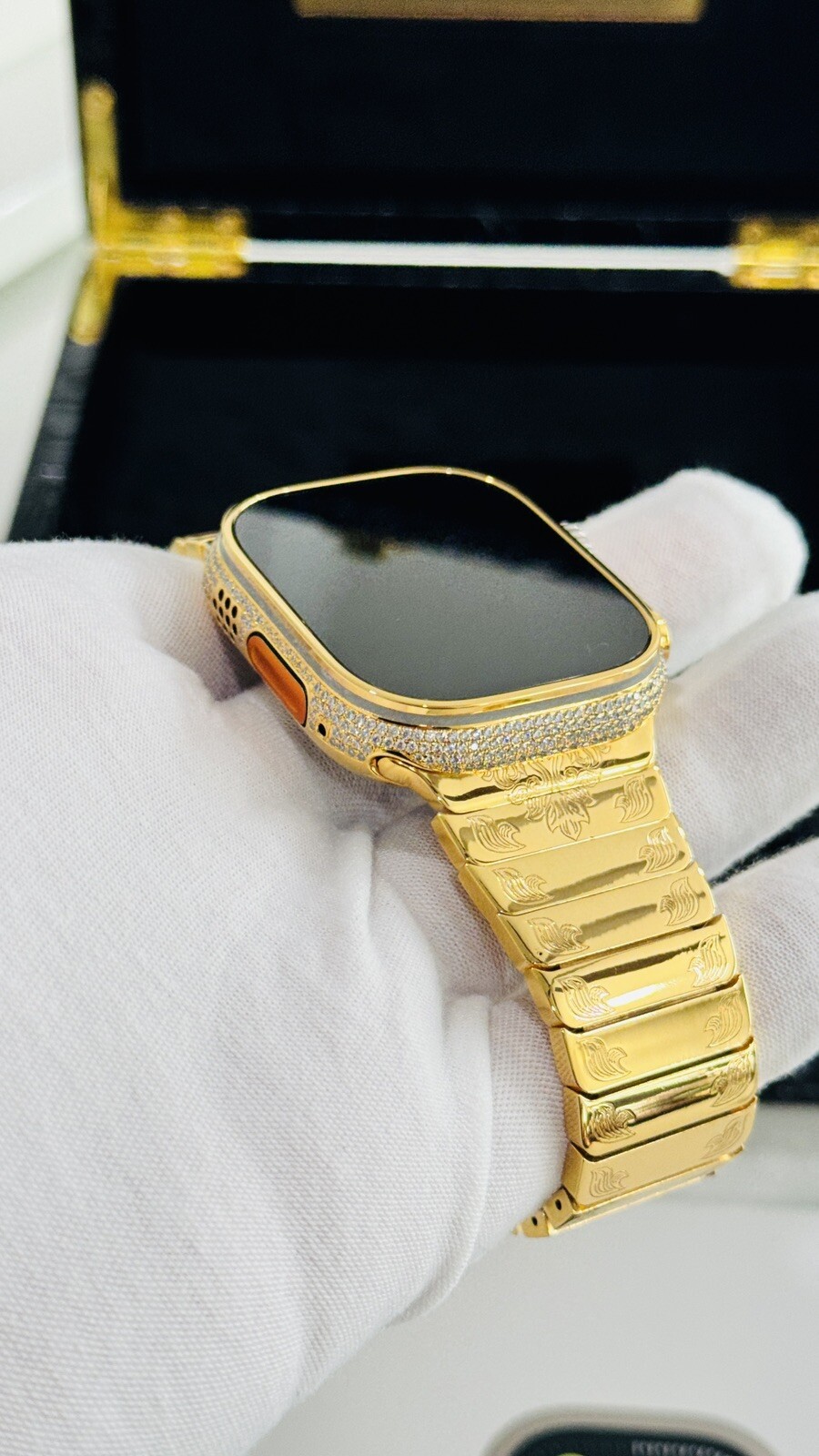 24k Gold Plated Apple Watch ULTRA 3 49mm Zircon Diamonds Engraved 24k Gold Band