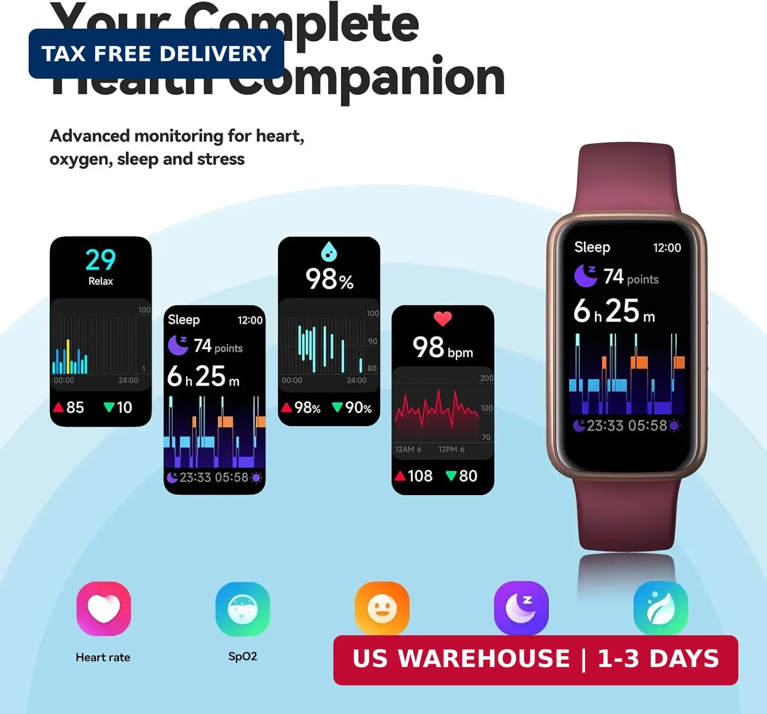 Fitness Tracker Smart Watch, 1.47″ Color Screen, 100+ Sports, Purple | Heart Rat