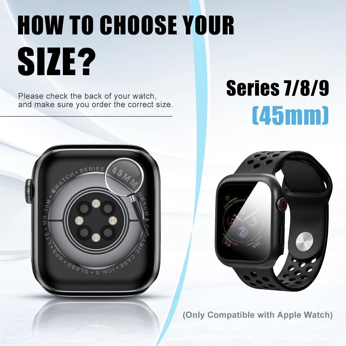 2 Pack Anti-Spy Screen Protector for 45mm Apple Watch Series 9/8/7, Privacy Case