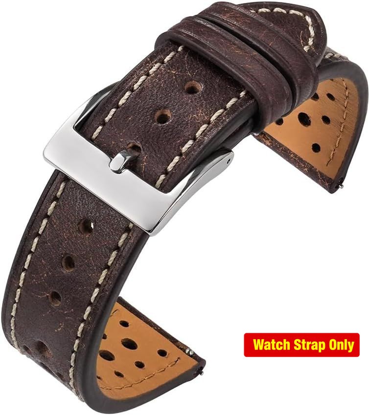 Strap Only For Chronograph Field Watches 18mm 20mm 22mm Leather Perforated