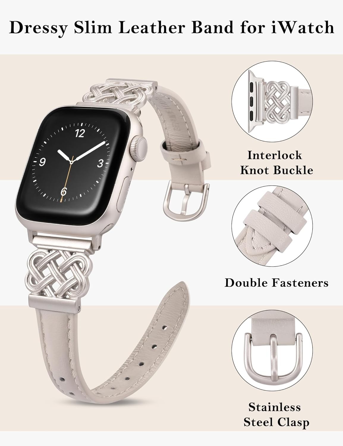 Dressy Slim Leather Band for Apple Watch Series 4 5 6 7, 38/40mm Compatible Stra