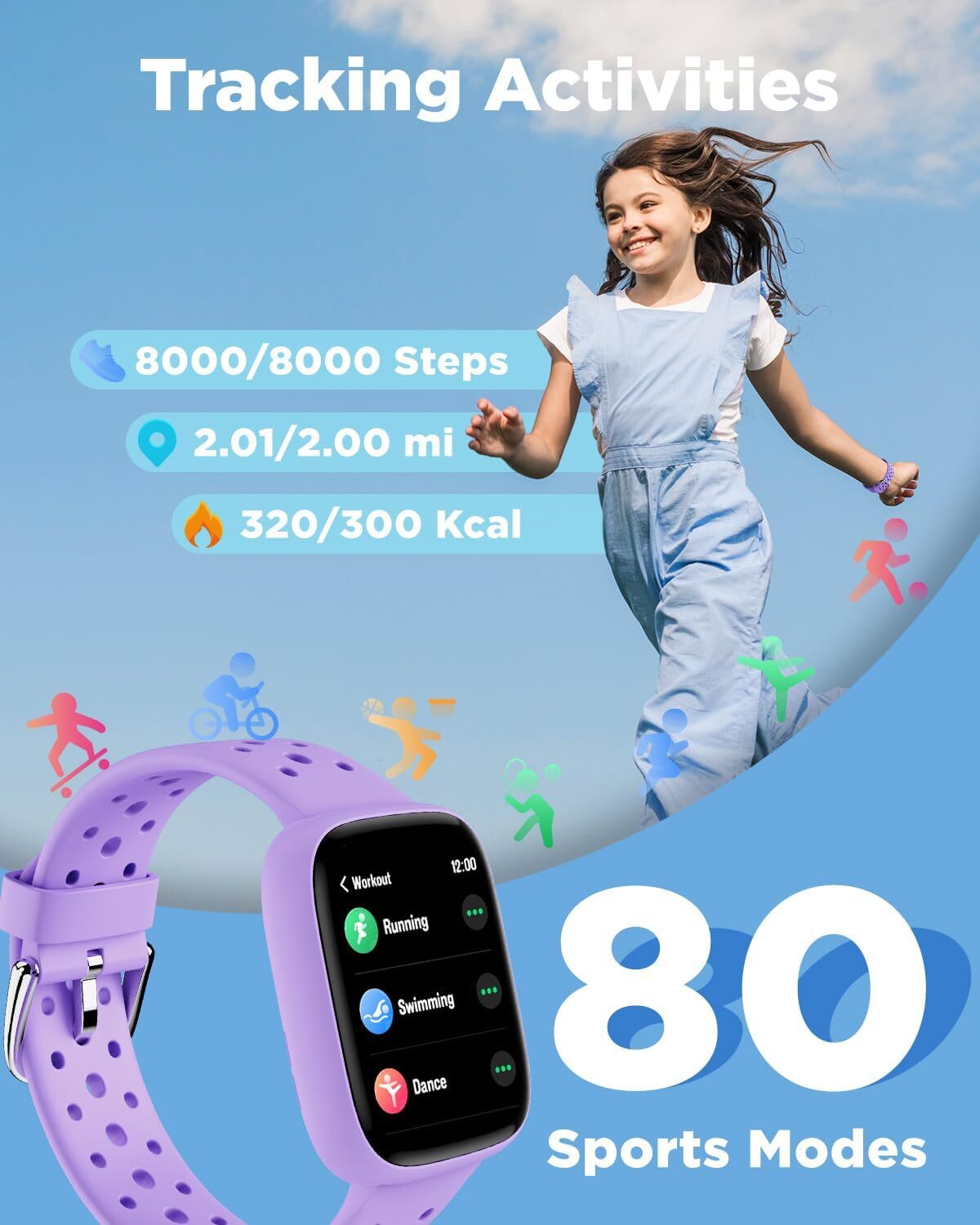 Smart Watch for Kids 1.8″ Fitness Tracker Watch Pedometer Puzzle Games for Kids