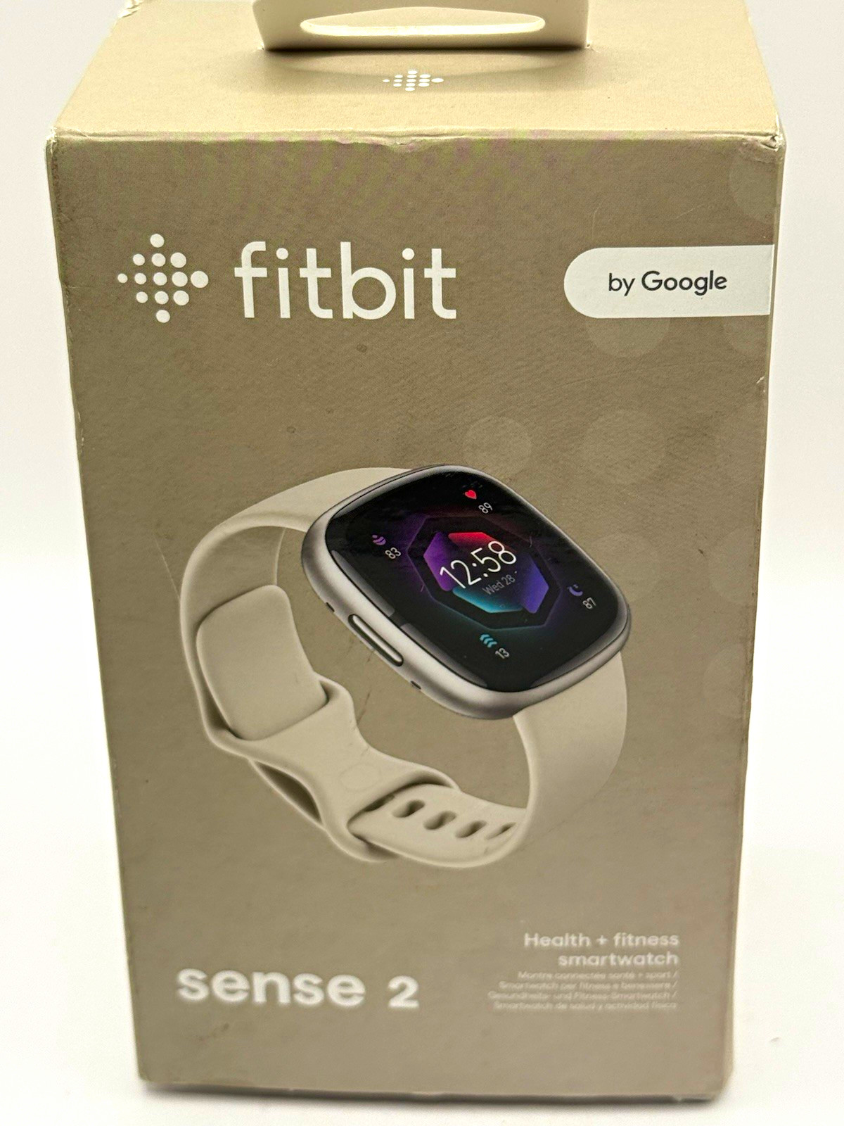 Fitbit Sense 2 24mm Platinum Aluminum Case Lunar White Silicone Band iOS/Android