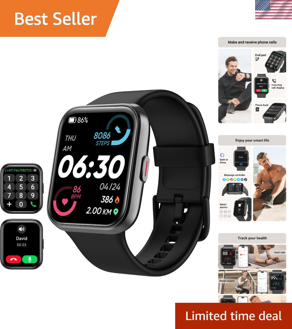 Smart Watch with 1.85” Touchscreen & Alexa | Waterproof Fitness Tracker