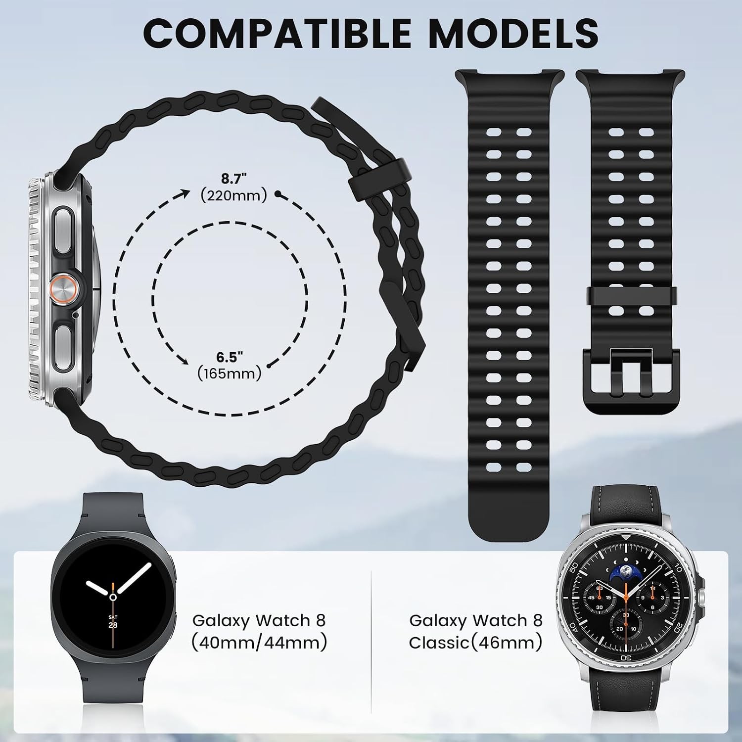 Ocean Blue Silicone Sport Band for Samsung Galaxy Watch 8 Classic 46mm, No Gap