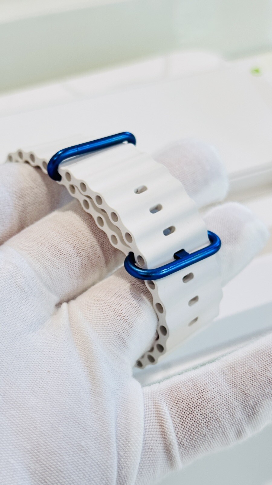 Custom Anodized Polished Blue Gold 46MM Apple Watch SERIES 10 White Ocean Band