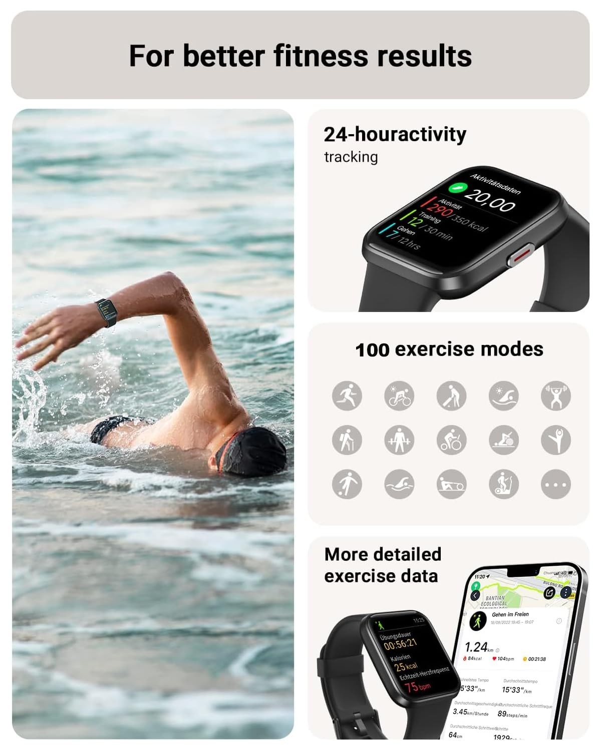Tensky Smart Watch for Men/Women Android & iPhone, Alexa Built-in, 1.8, Black