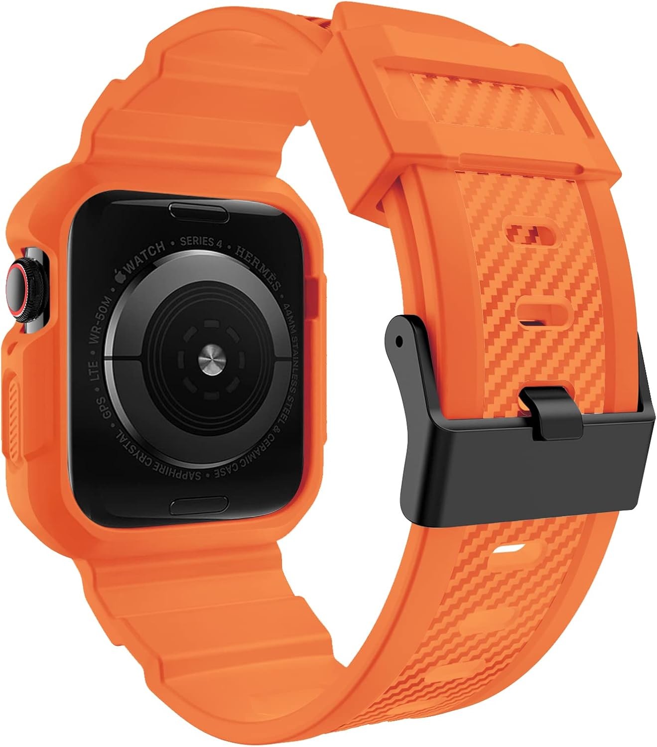 Rugged Band for Apple Watch Series 9/8/7 45mm/44mm/42mm, Shockproof Strap, Orang