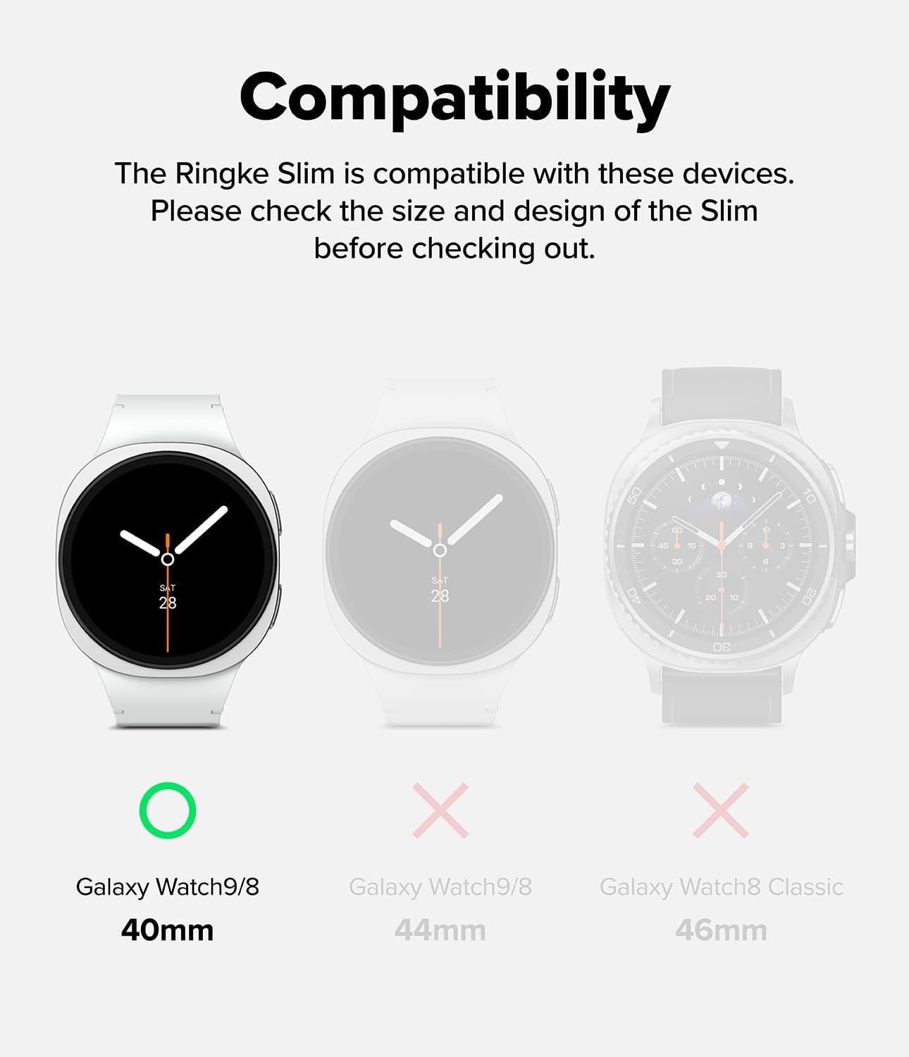 2 Pack Slim Clear Case For Samsung Galaxy Watch 9/8 40mm, Non-yellowing Polycarb