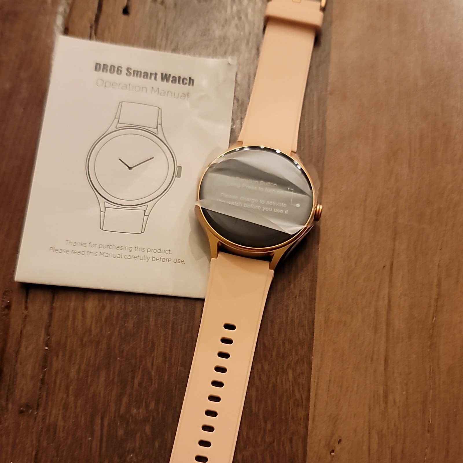 DR06 Smart Watch 1.27in TFT IP68 Bluetooth Enabled Pink Silicone Band Gold Case