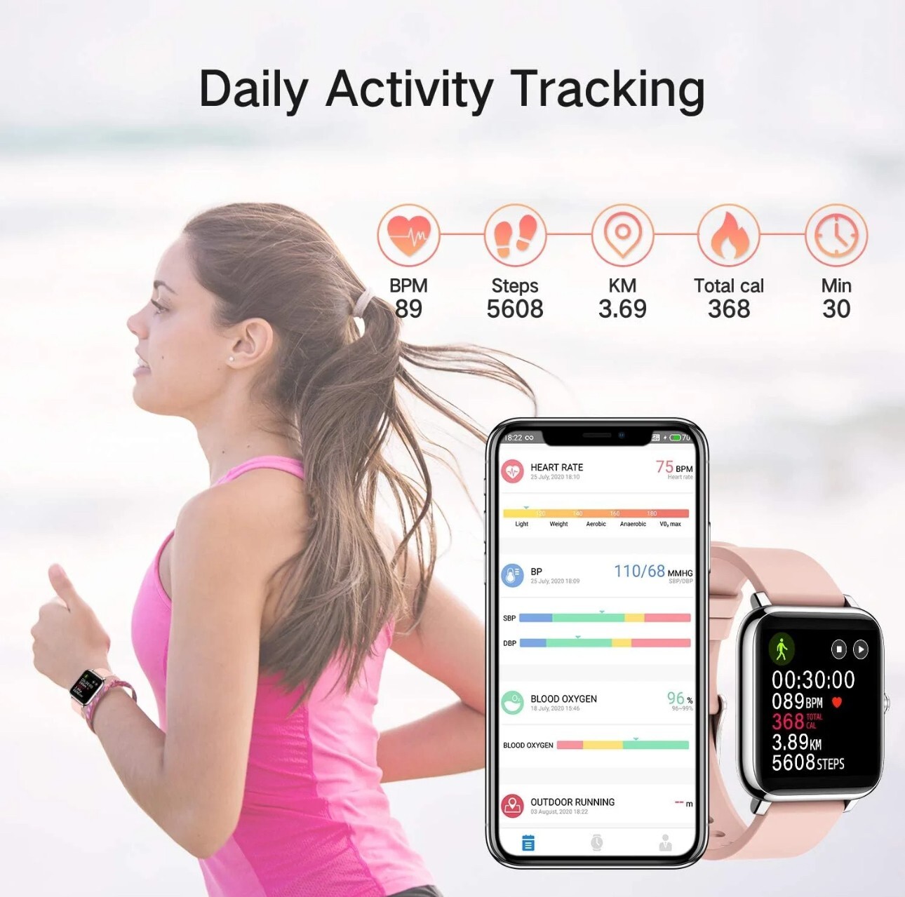 Smartwatch for iPhone Android Smartphone, Fitness Tracker,Health Monitoring