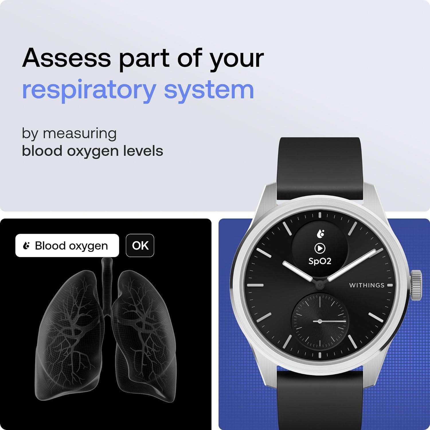 Withings Scanwatch 2 42MM Stainless Steel Case Black Band HWA10-Model4 Excellent