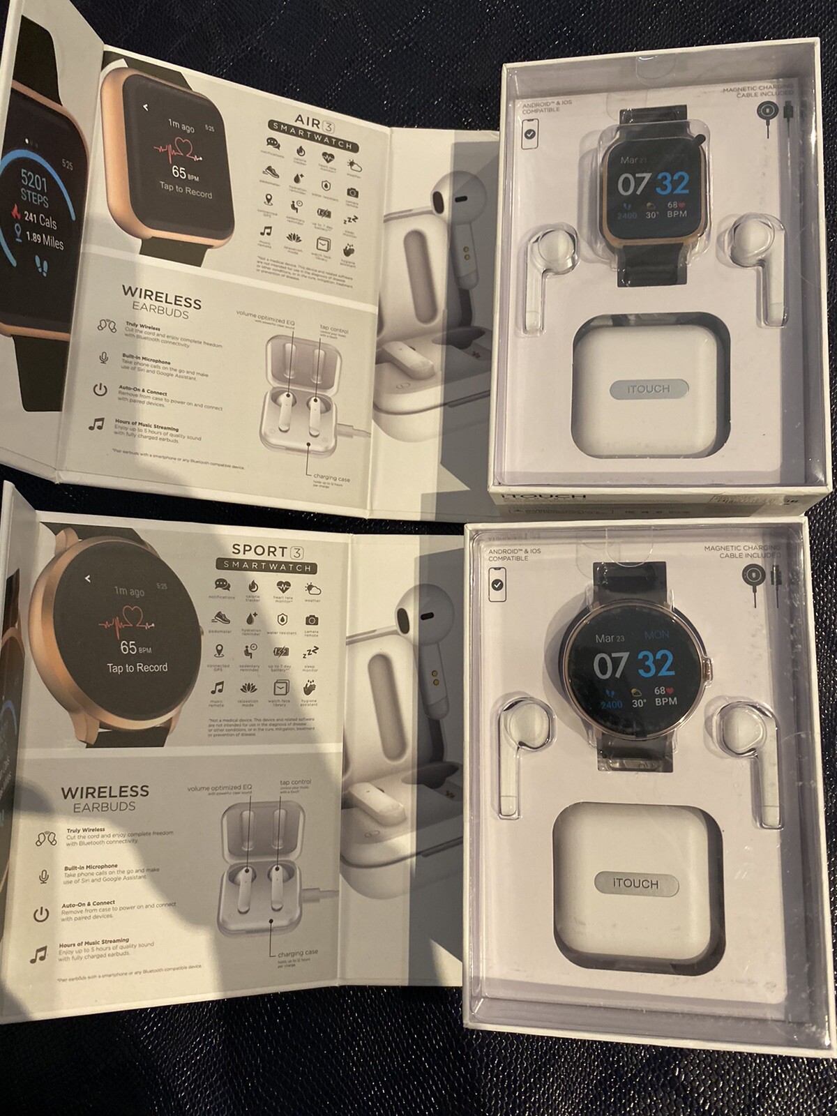 Lot Of 2 I Touch Wearable Mens Watches With Ear Pods
