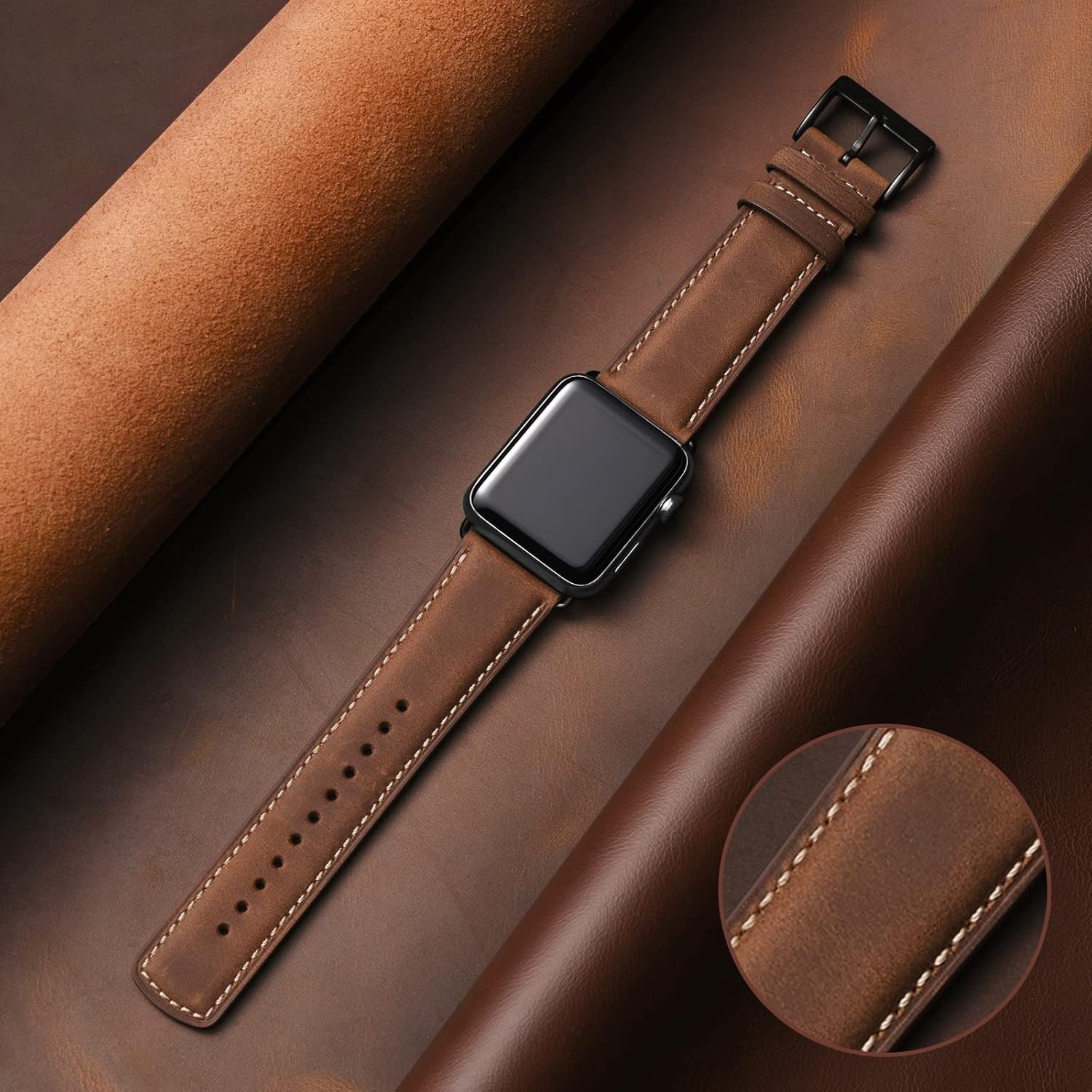 Genuine Leather Replacement Band for Apple Watch Series 1 2 3, 42mm Compatibilit