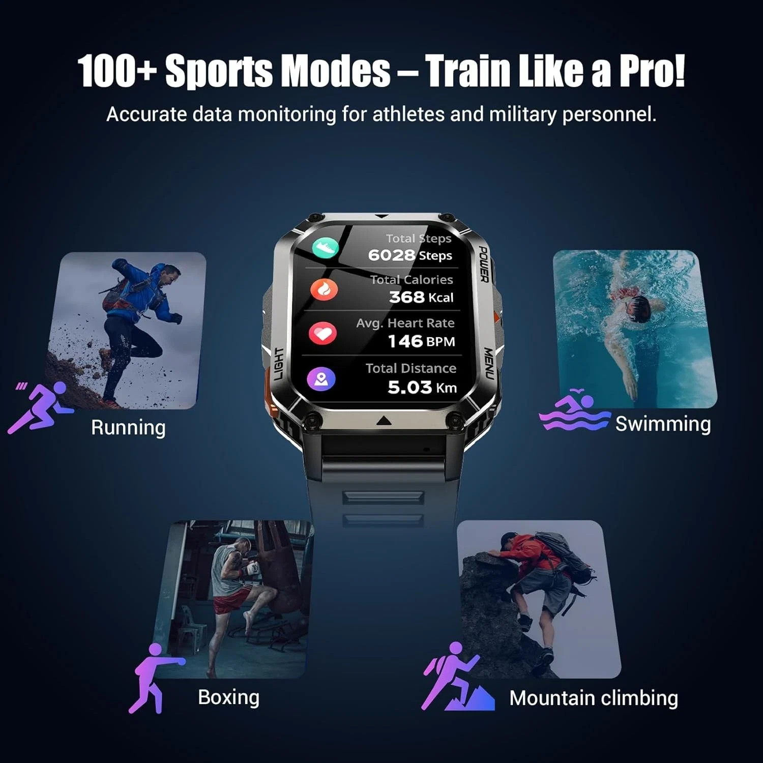 Blackview Military Smart Watch Men Built-in LED Lights Compass & 900Mah Battery