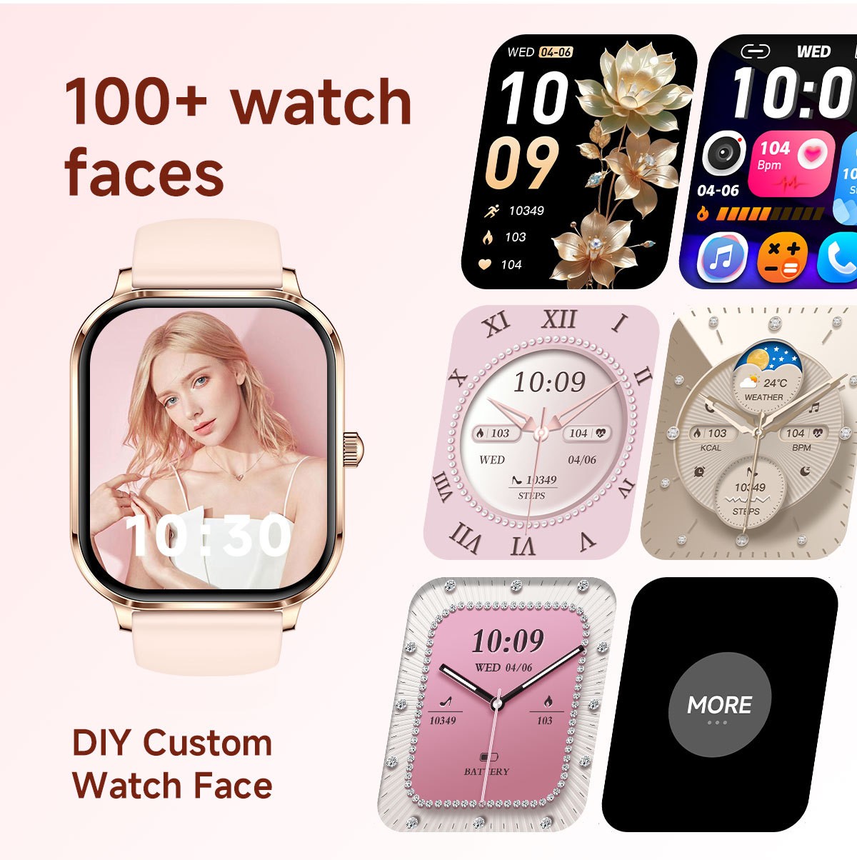 Women Smart Watch 1.82″ HD Touch Screen Bluetooth Call IP68 Waterproof Rose Gold