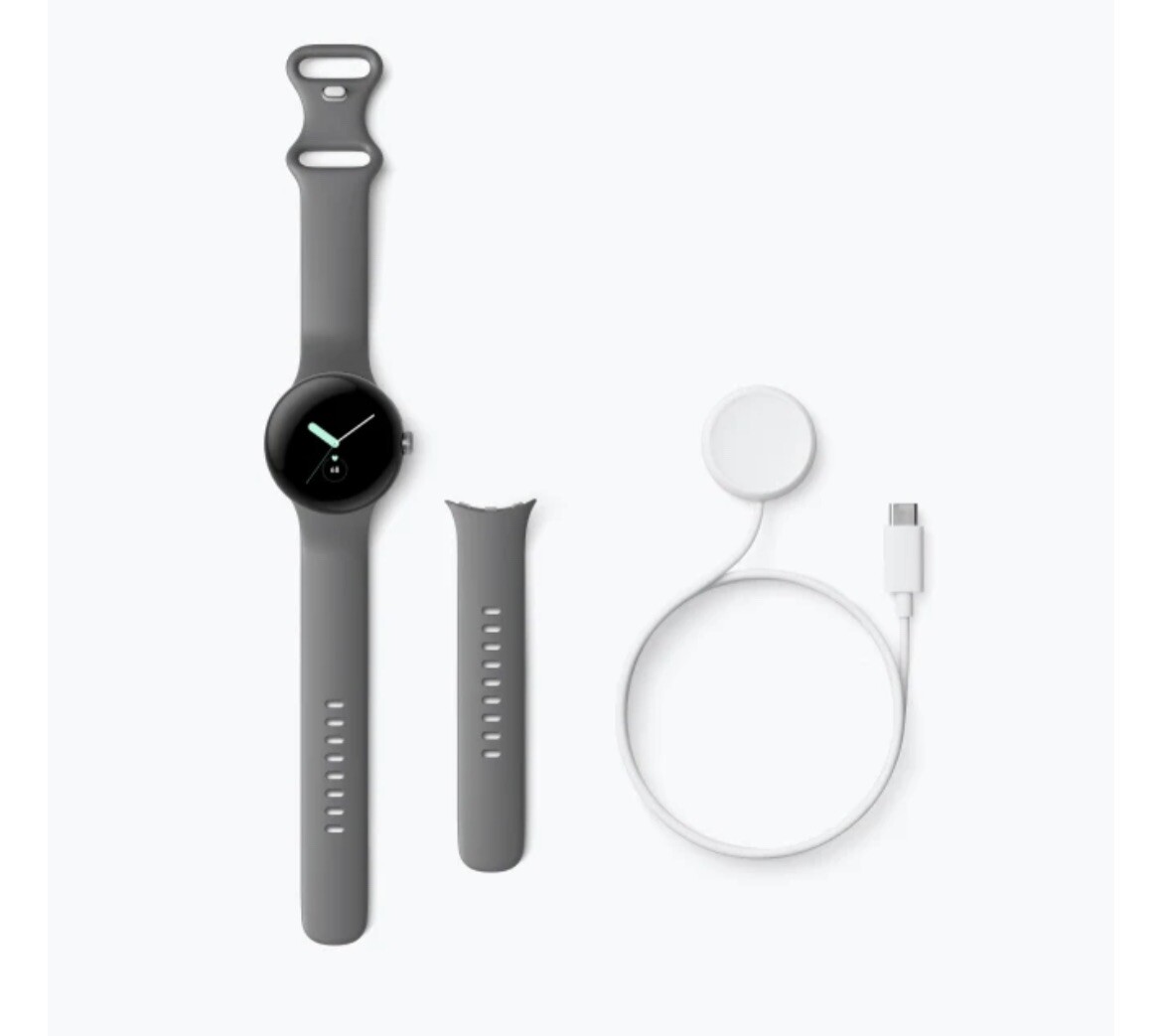 Google Pixel Watch 41mm Polished Silver Stainless Steel Case with Charcoal…