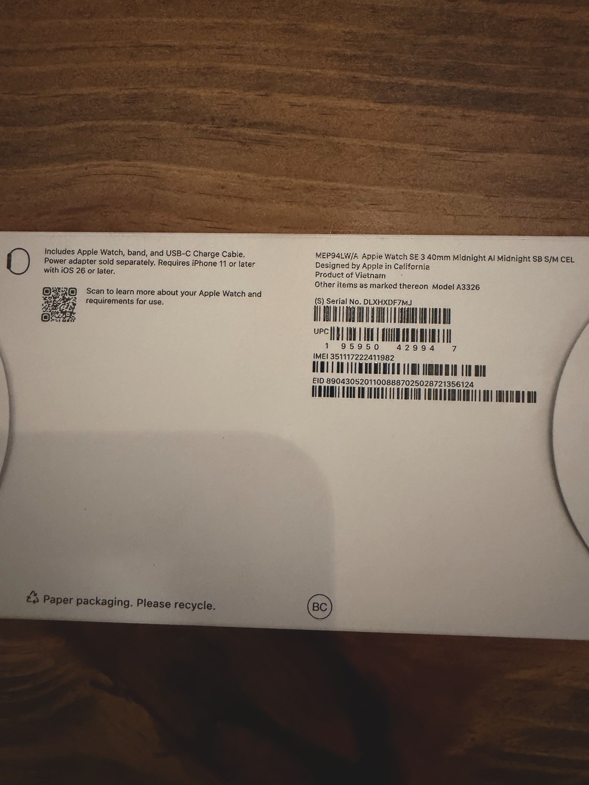 Apple Watch SE 3rd Gen 40mm Midnight Aluminum with Midnight Sport New Sealed