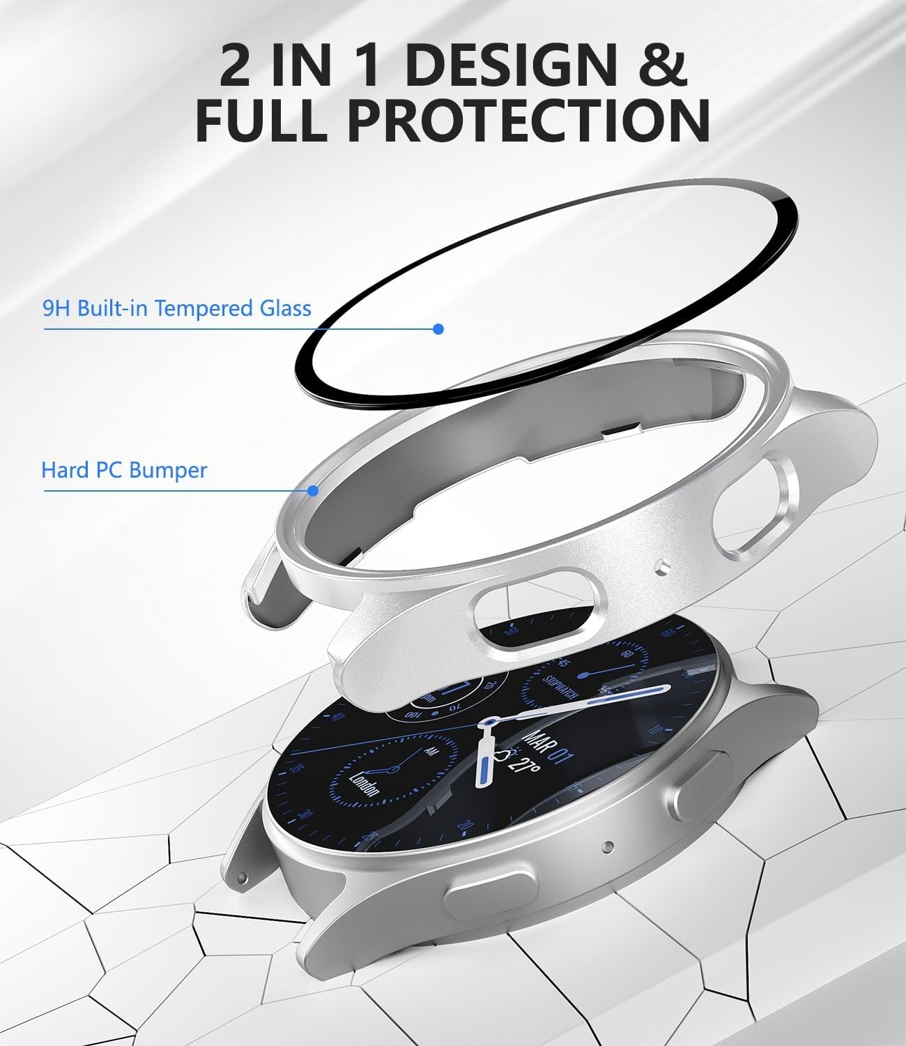 2Pack PC Only Case for Samsung Galaxy Watch 7 40mm with Tempered Glass Protector