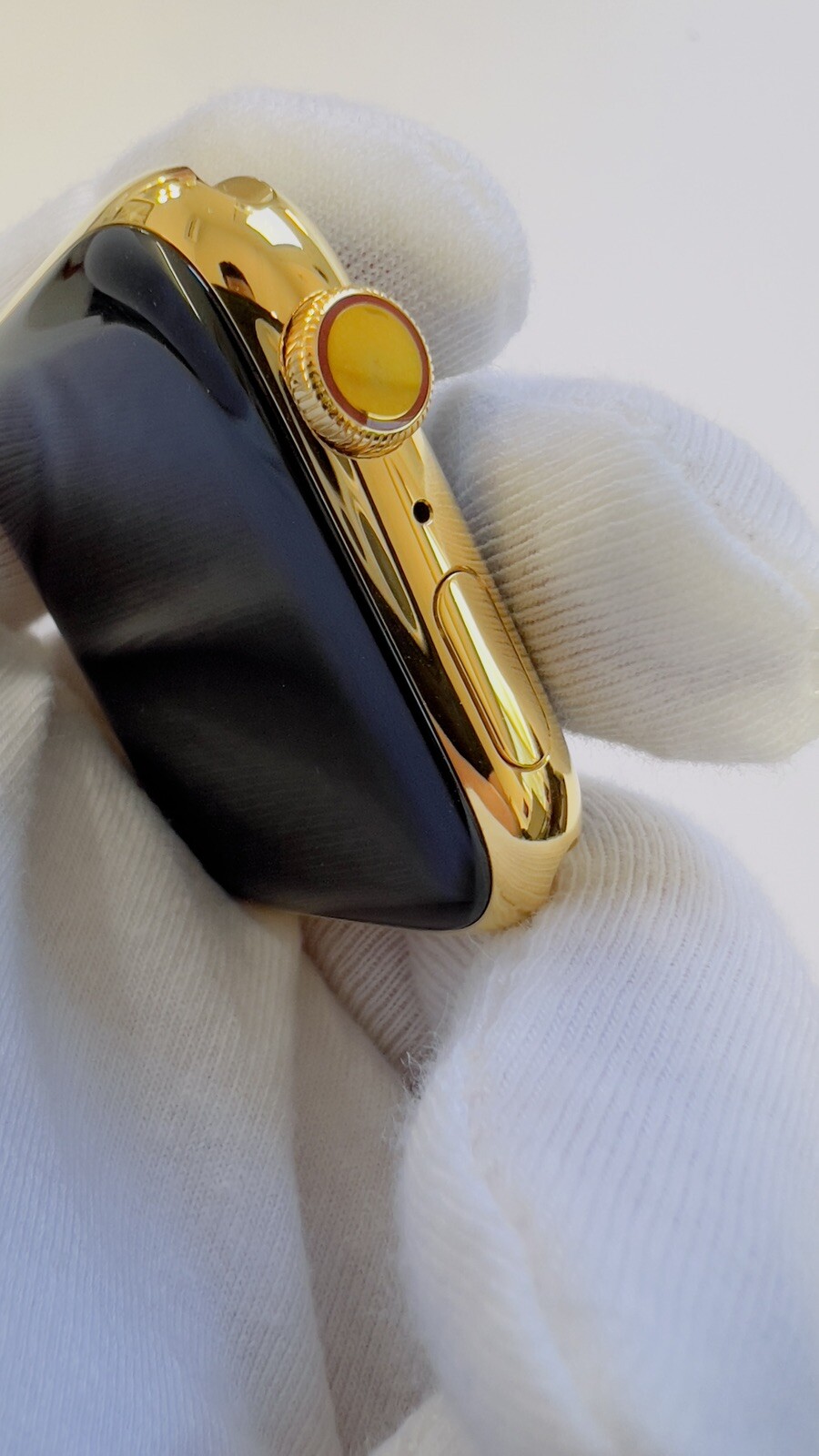 Custom 24K Gold Plated 45MM Apple Watch SERIES 9 White Sport Band Gold Dial