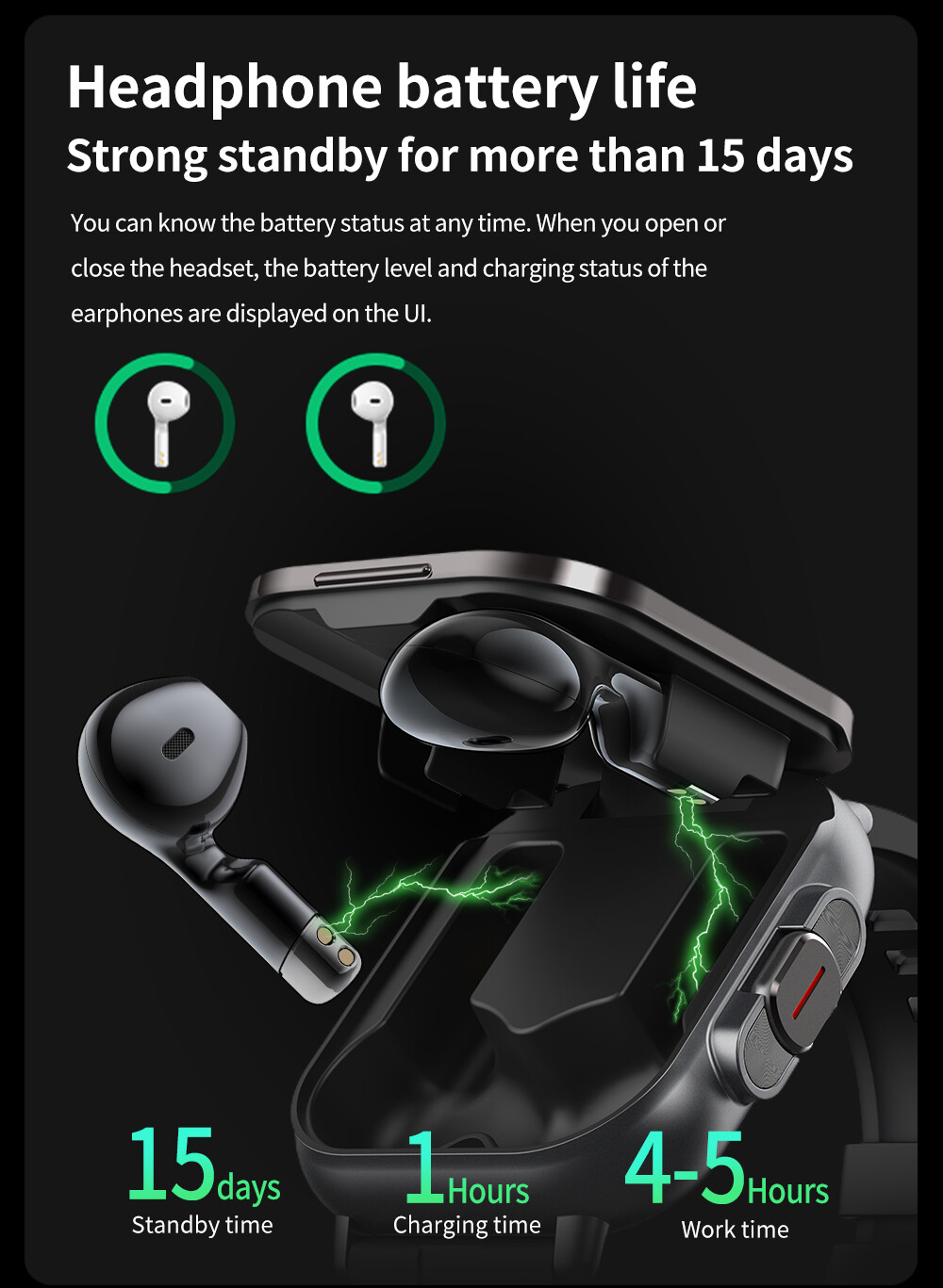 Wireless Headphones Bluetooth Smart Watch Touch Screen Bluetooth Call Bracelet