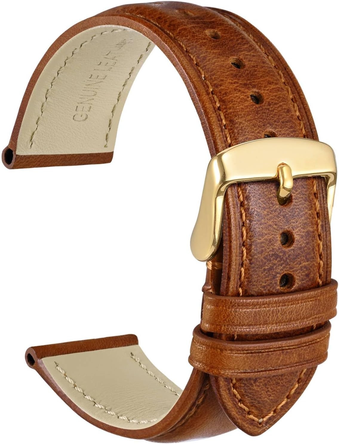 Case For 18mm Leather Watch Band with Gold Buckle for Men and Women