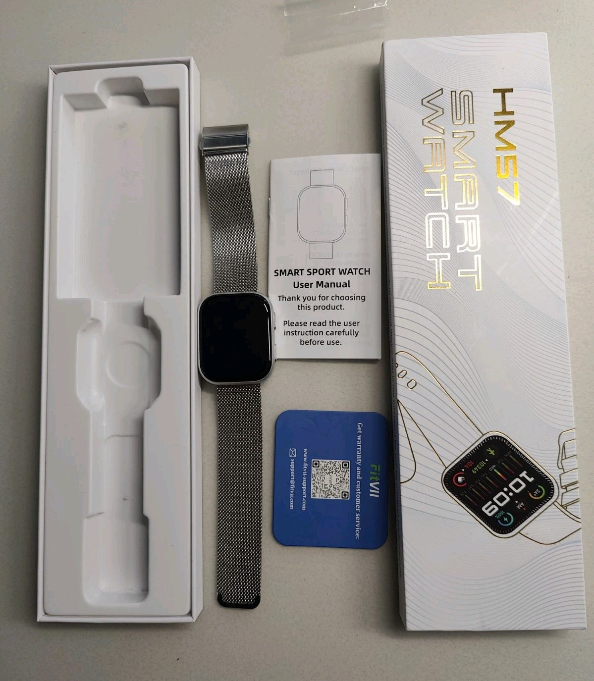 HM57 Smart Watch With Charging Cord, Sliver Band