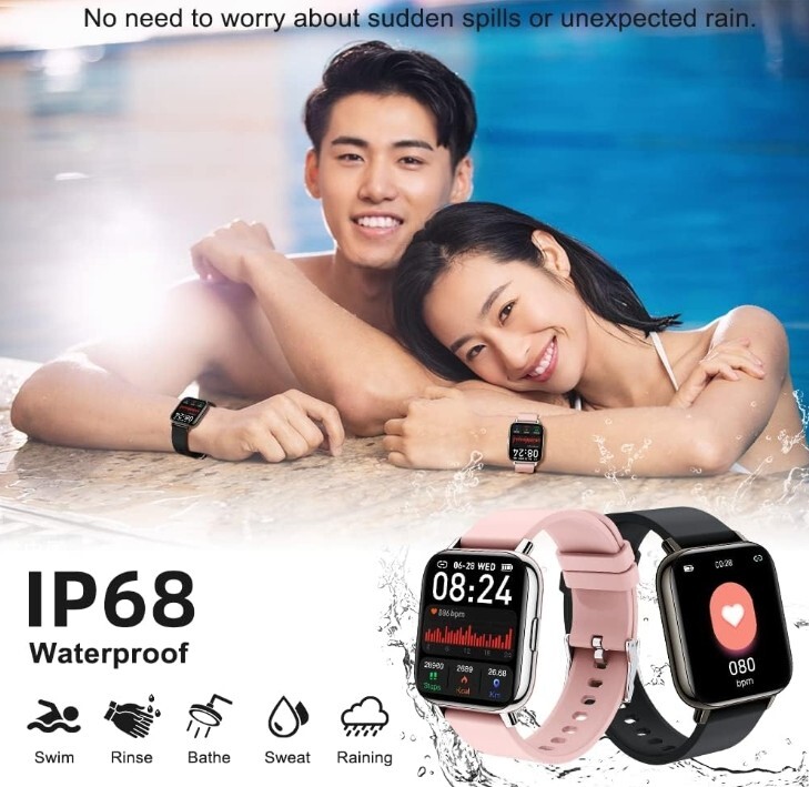 Smart Watch, 1.69″ LCD Touch,Heart Rate,Sleep Monitor,Step Counter,IP68 Waterpro