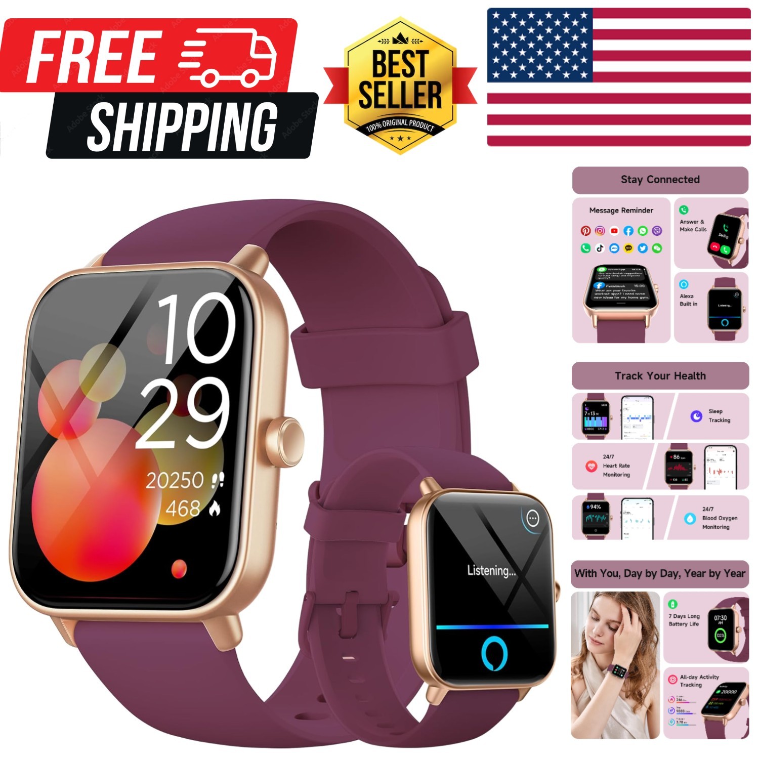 Smart Watches for Women Answer/Make Calls, AI Alexa Built-in, 1.8″ Touch Scre…