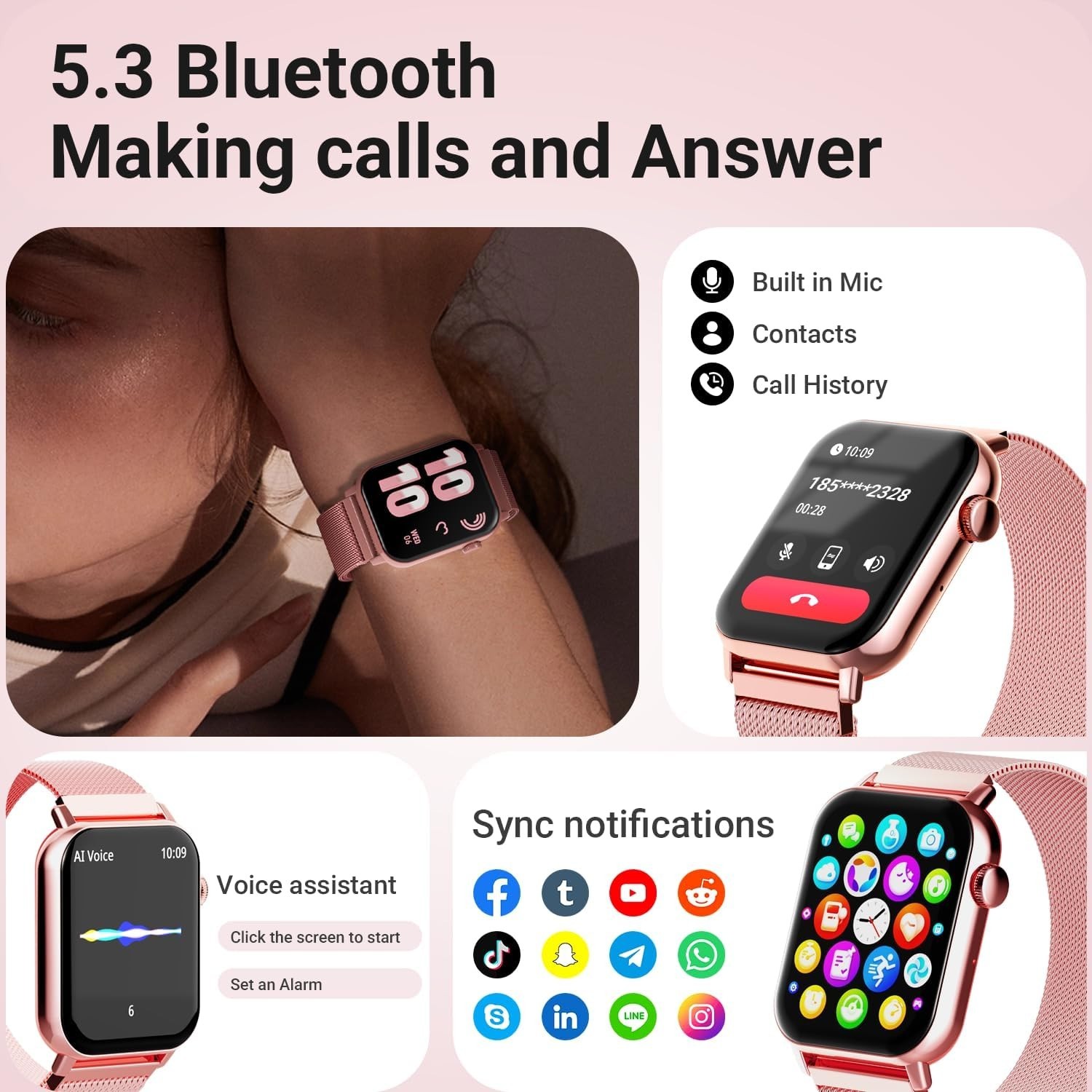 Smart Watches for Women, 1.83″ HD Fitness Tracker (Answer/Make Calls), 120