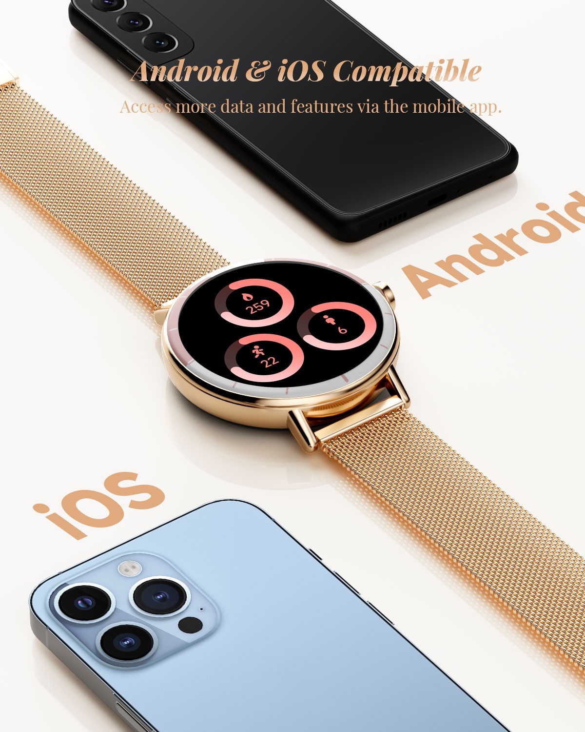 TOOBUR Women’s 40mm Smart Watch, Bluetooth Call, Fitness Tracker HR Sleep IP68