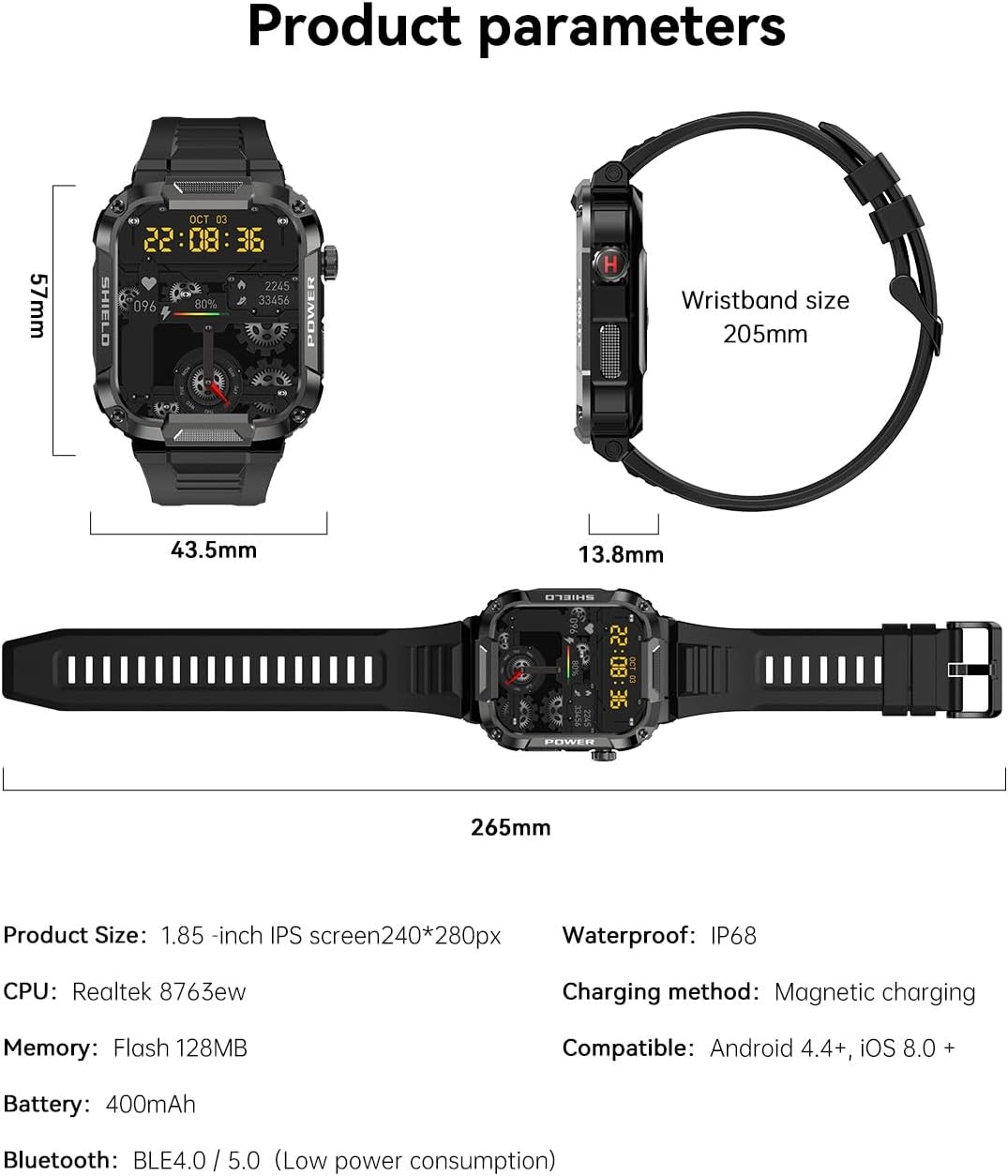 C20 Green Rugged Sports Smart Watch – For Hiking/Running