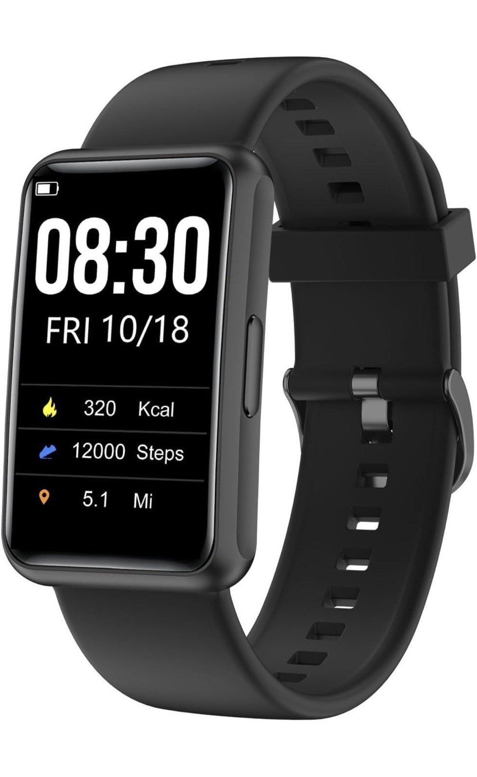 Black Silicone Fitness Tracker Smart Watch Touch Screen Plastic Case