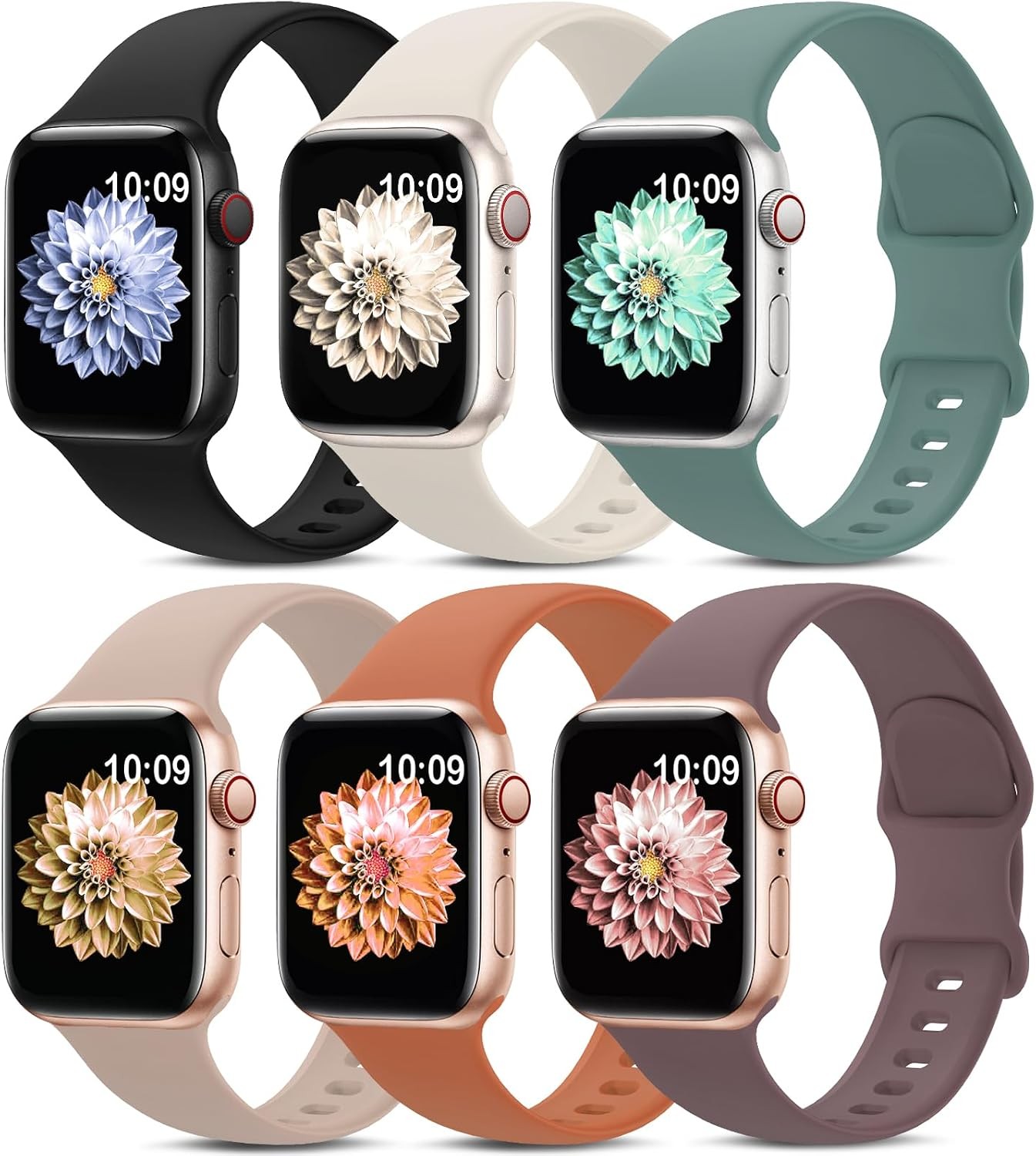 6 Pack Silicone Strap Compatible with Apple Watch Series 7 41mm Waterproof