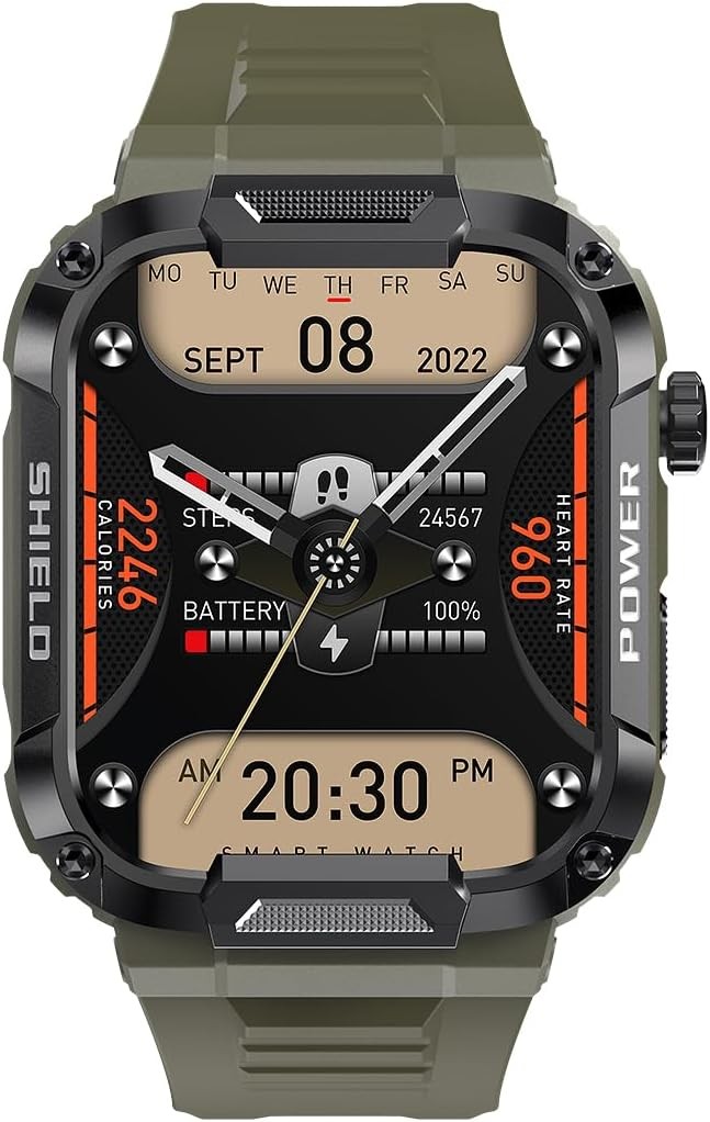 C20 Green Rugged Sports Smart Watch – For Hiking/Running