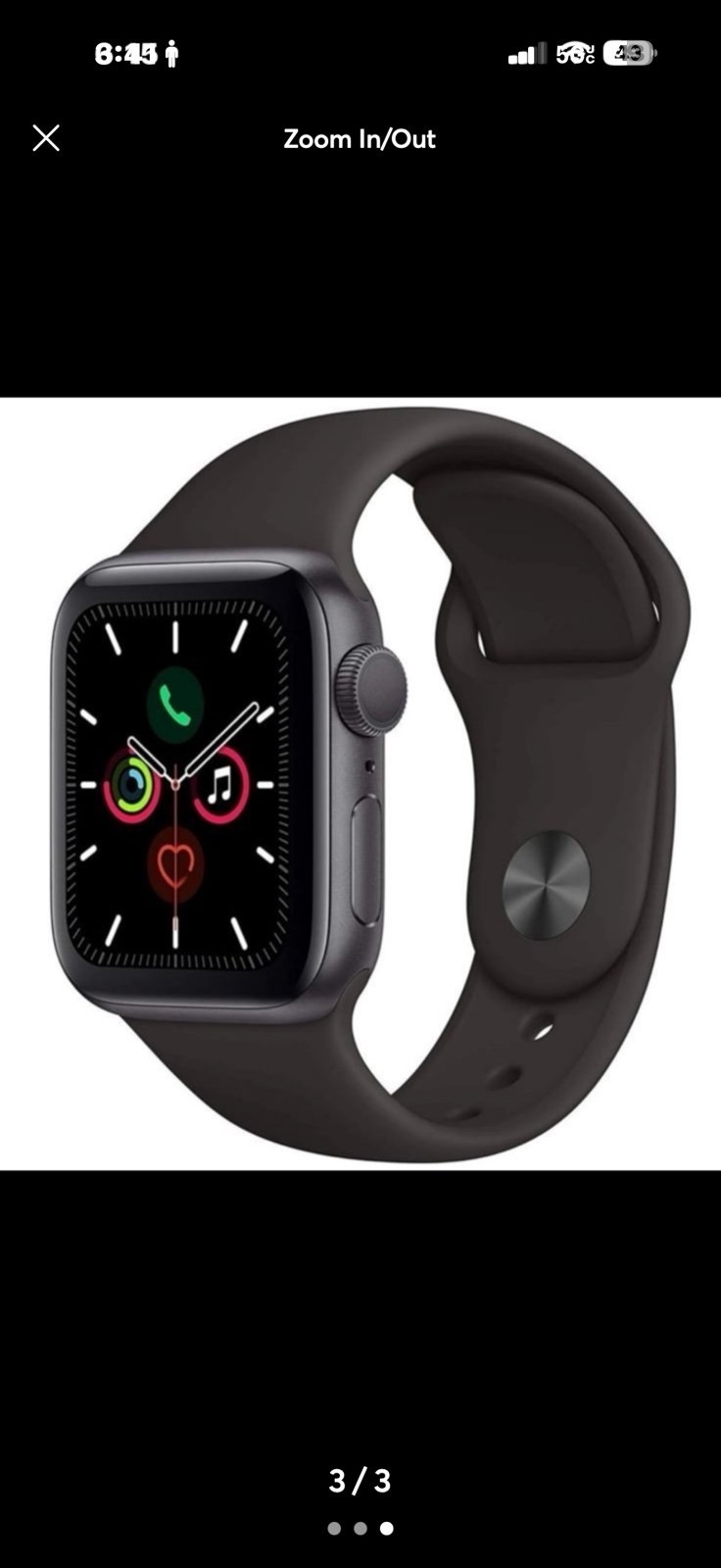 Apple Watch Series 5 44mm Space Gray Aluminum Case with Black Sport Band – S/M &